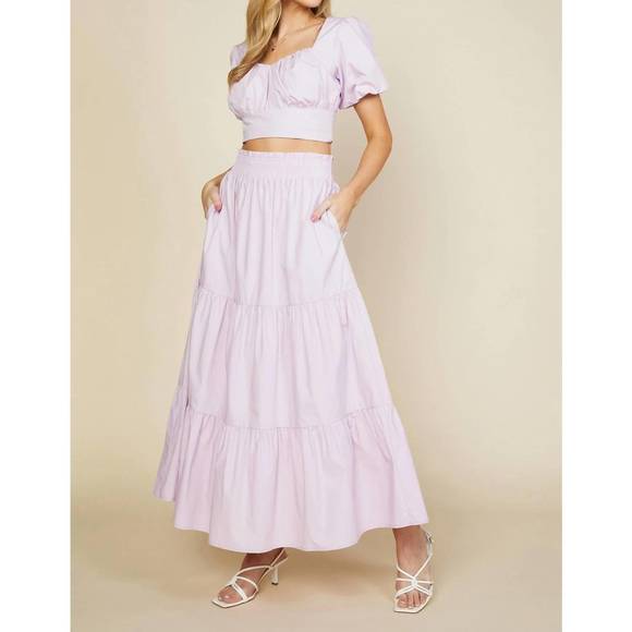 NEW SKIES ARE BLUE poplin tiered maxi skirt in lavender - Picture 2 of 3